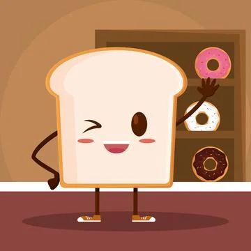 Isolated cute slice of bread bakery product character Vector 스톡 일러스트