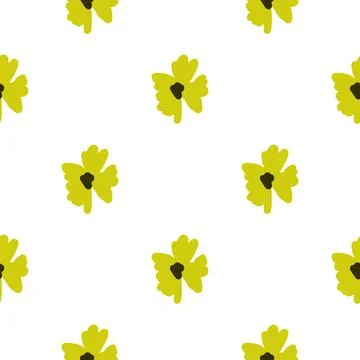 Isolated cute yellow flower elements seamless doodle pattern. White backgroun Stock Illustration