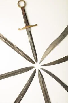 Isolated dagger with assorted blades of weapons Stock Photos