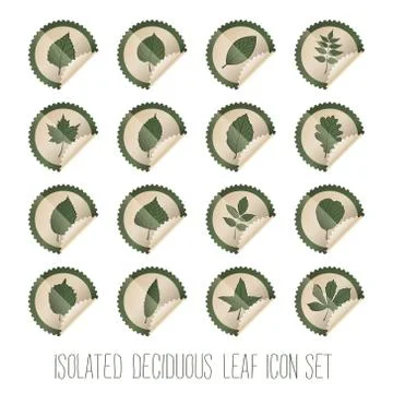 Isolated deciduous tree leaf icon set in stamp shape Stock Illustration