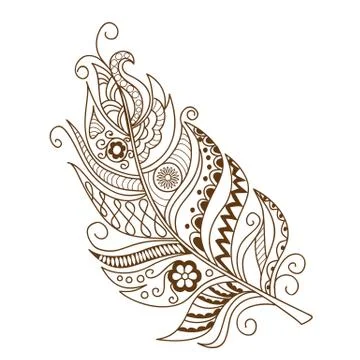 Isolated decorated feather in the boho style Stock Illustration