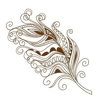 Isolated decorated feather in the boho style Stock Illustration