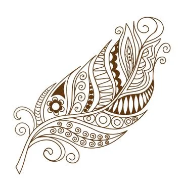 Isolated decorated feather in the boho style Stock Illustration