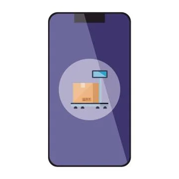 Isolated delivery box over scale inside smartphone vector design Illustrazione stock