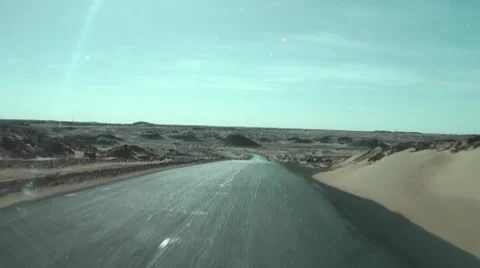 Isolated desert road, Egypt, Black Desert Video stock 7734489