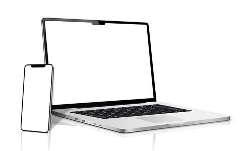 Isolated devices mockup. Smartphone and laptop with blank screen. Illustrazione stock