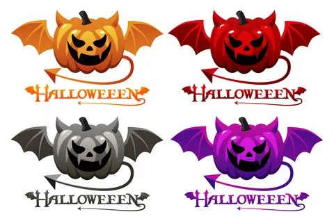 Isolated devil halloween pumpkins with wings Stock Illustration