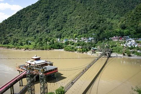 The Isolated Dhari Devi Temple Structure Built on the Alaknanda River near Srina Stock Photos
