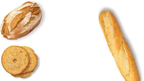 Isolated different kinds of bread on a white background. Photo of variety of  Stock Photos