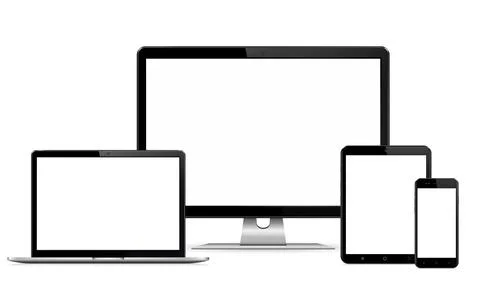 Isolated digital devices with empty space on white background Stock Illustration