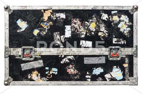 Isolated dirty grunge road flight case with metal latches (for transporting m Stock Photos