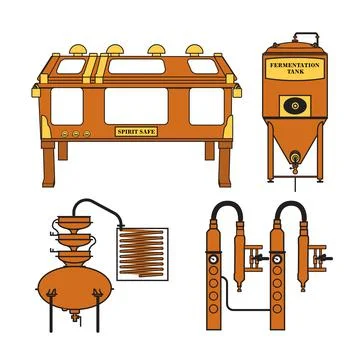 Isolated distillery equipment vector set illustration pack Stock Illustration
