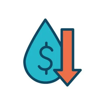 Isolated dollar inside oil drop and decrease arrow line and fill style icon Stock Illustration