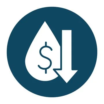 Isolated dollar inside oil drop and decrease arrow block and flat style icon Illustrazione stock