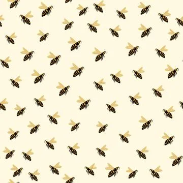 Isolated doodle seamless pattern with black and yellow bees ornament. Hand dr Stock Illustration