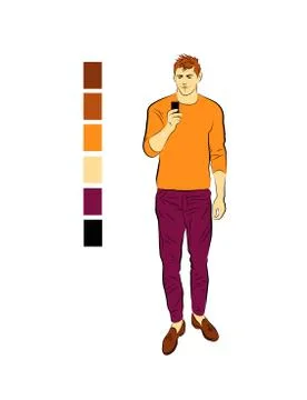 Isolated drawing of a young man looking into the phone. Stock Illustration