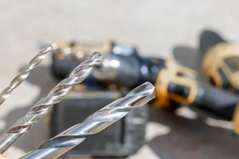 The Isolated Drill Bits At the Construction Site Stock Photos