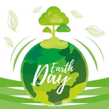 Isolated earth globe with a tree and leaf sketches Happy earth day Vector Stock Illustration