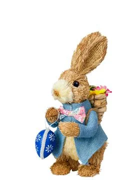 Isolated Easter bunny made of straw with white background and copy space Stock Photos