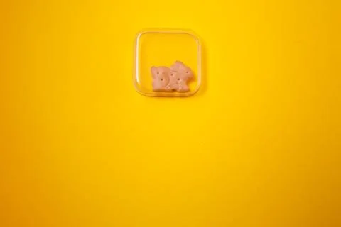 Isolated easter bunny on yellow background easter 2020 Stock Photos