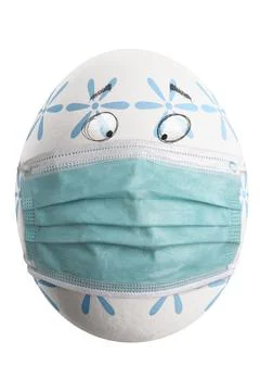 Isolated easter egg with floral pattern, eyes and mask. Stock Photos