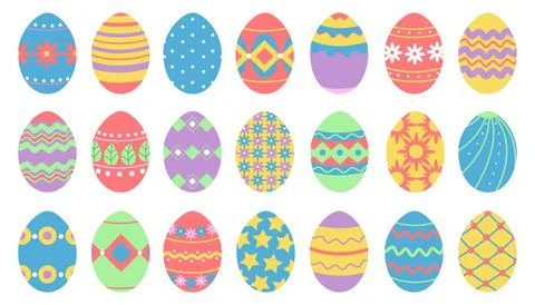 Isolated easter eggs. Dotted egg, different spring festive elements. Isolated 스톡 일러스트