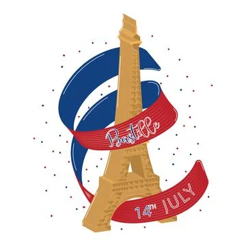 Isolated eiffel tower building landmark with a ribbon Bastille day Vector Ilustración de archivo