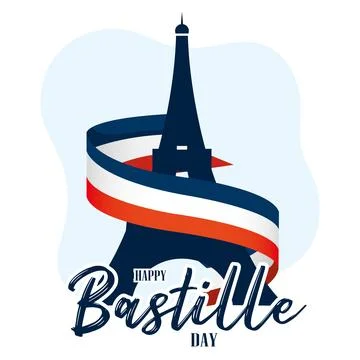 Isolated eiffel tower landmark silhouette with french flag Bastille day Vector Illustrazione stock