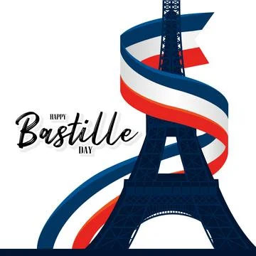 Isolated eiffel tower landmark silhouette with french flag Bastille day Vector Illustrazione stock