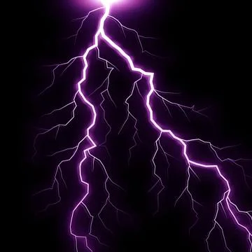 Isolated electrical lightning strike visual effect on black background. Stock Illustration
