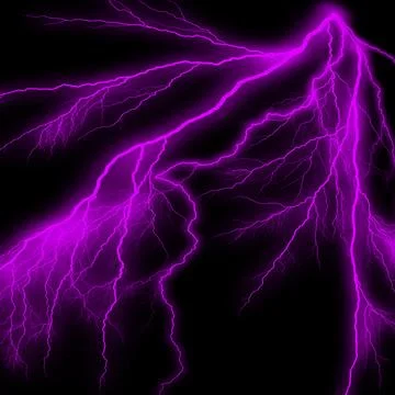 Isolated electrical lightning strike visual effect on black background. Stock Illustration