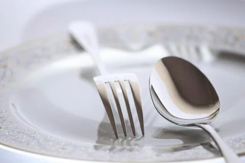 Isolated elegant Fork, spoon and plate for design Stock-Fotos
