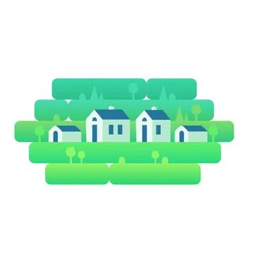 An isolated element, a day landscape with small houses, against a background  Stock Illustration
