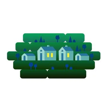 An isolated element, a night landscape with small houses, against a backgroun Stock Illustration