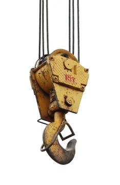 Isolated elements of crane: hook, loop chain connecting parts. Stock Photos