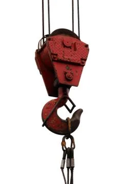 Isolated elements of crane: hook, loop chain connecting parts. Stock Photos