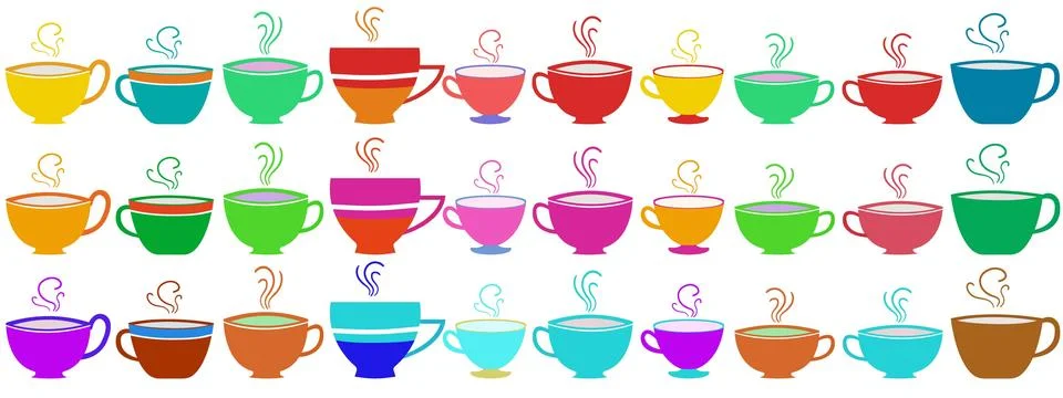 Isolated elements of a cup of coffee tea of bright color of different shape.. イラスト素材