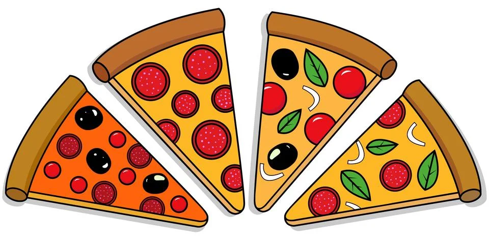 Isolated elements for design pizza slices of different types black outline .. Stock Illustration
