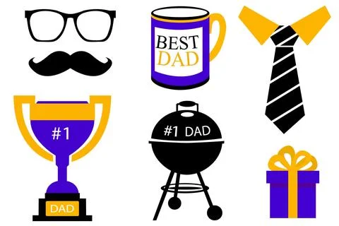 Isolated elements father's day gift mustache glasses tie grill prize, award.. Stock Illustration