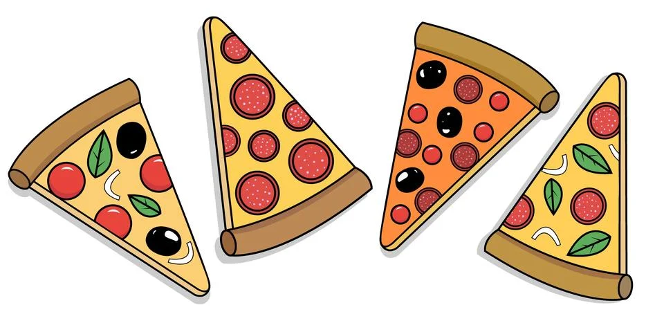 Isolated elements pizza slices of different types black outline modern past.. Stock Illustration