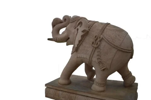 Isolated elephant statue  on a white background made of pink stone Stock Photos