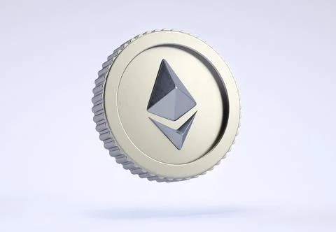 Isolated Ethereum ETH simple silver coin on neutral background in realistic 3 Stock Illustration
