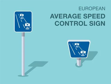 Isolated european "average speed control" road sign. Front and top view. Stock Illustration