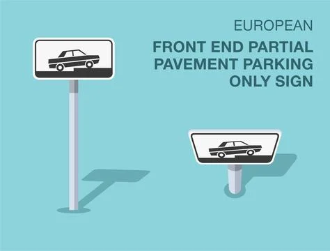 Isolated european "front end partial pavement parking only" road sign. Stock Illustration