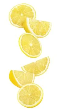 Isolated falling lemon pieces Stock Photos