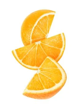 Isolated falling slices of orange Stock Photos