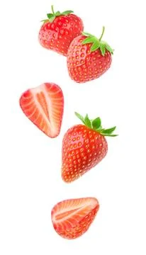 Isolated falling strawberries Stock Photos