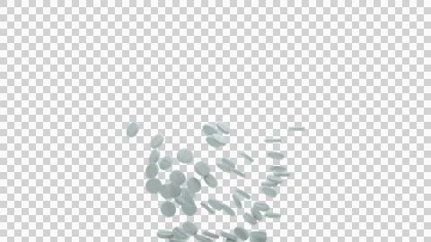 Isolated falling white tablets with varied angles and soft shadows on trans.. Stock Photos