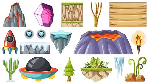 Isolated fantasy space game objects and elements set イラスト素材