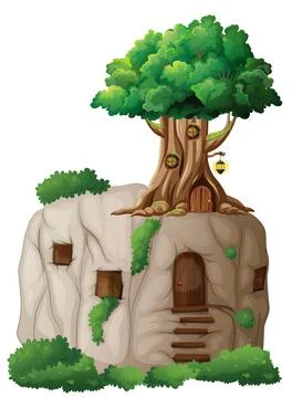 Isolated fantasy tree on cliff Stock Illustration